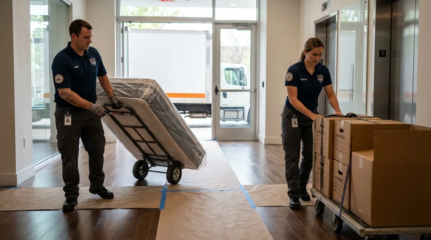 Professional apartment movers loading elevator in Waitsburg, WA