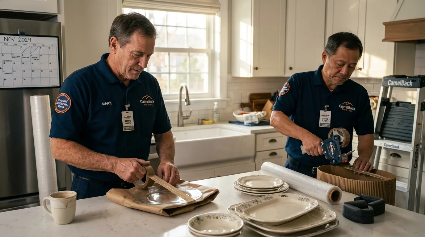 Professional crew packing kitchen dishware in Waitsburg, WA